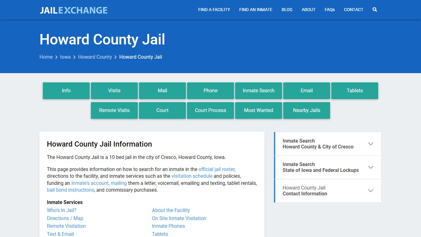 Howard County Jail, IA Inmate Search, Information
